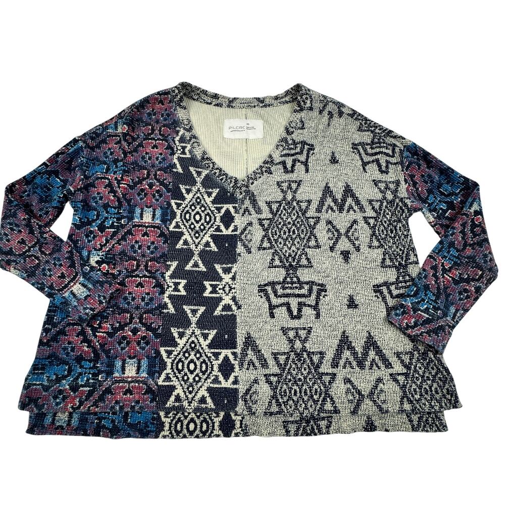 Anthropologie Pilcro Moira Aztec Southwestern Print V-Neck Pullover Top Size XS
